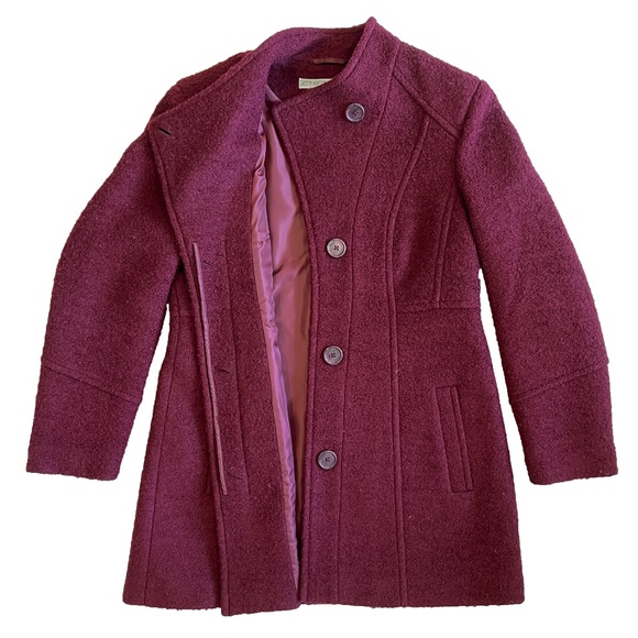 BNWOT Bouclé Standing Collar Coat in Burgundy Size XS Petite - Picture 3 of 13